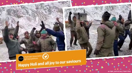 ITBP troops, Ladakh, Holi celebration, 17 feet altitude, Holi 2021, Holi celebration video, ITBP troops Holi celebration video, Trending News, Viral video, Indian Express news.