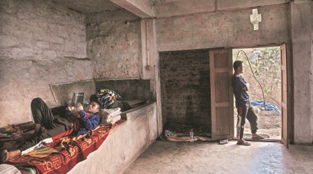 Police officers who fled Myanmar following the coup rest at an undisclosed location in Mizoram on Thursday. (AP)