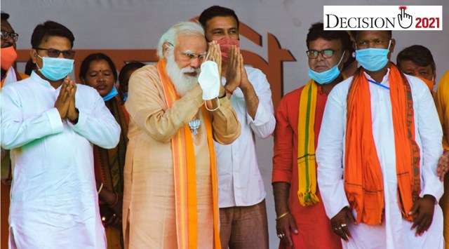 Prime Minister Narendra Modi during an election campaign rally, ahead of West Bengal assembly polls, in Purulia district. (PTI)