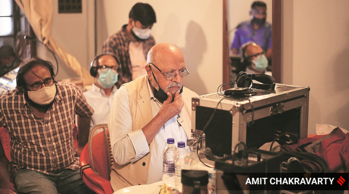 Filmmaker Shyam Benegal on the sets of Bangabandhu at Film City in Mumbai. (Express Photo: Amit Chakravarty)