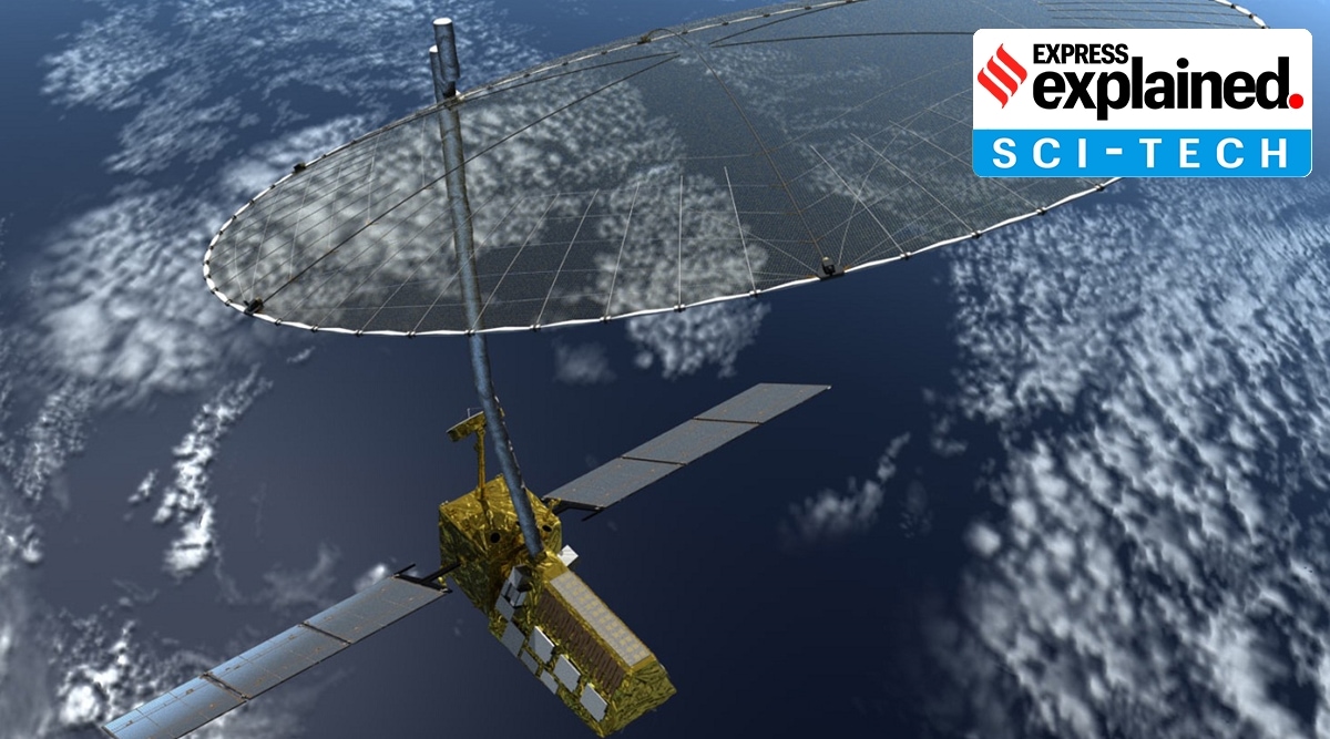 Artist concept of the Nasa-Isro synthetic aperture radar (NISAR) satellite in orbit. (Source: NASA)