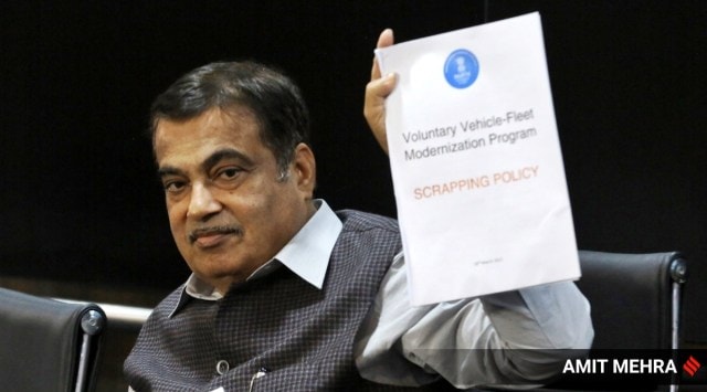 Union Minister for Road, Transport and Highways Nitin Gadkari during a press conference on the issue of scrapping policy in New Delhi. 