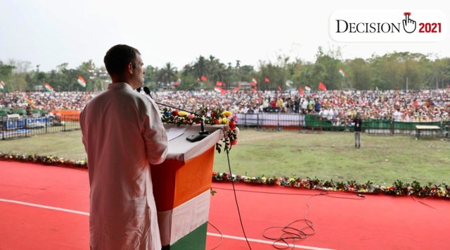 Congress leader Rahul Gandhi during a poll rally in Assam on Wednesday. 