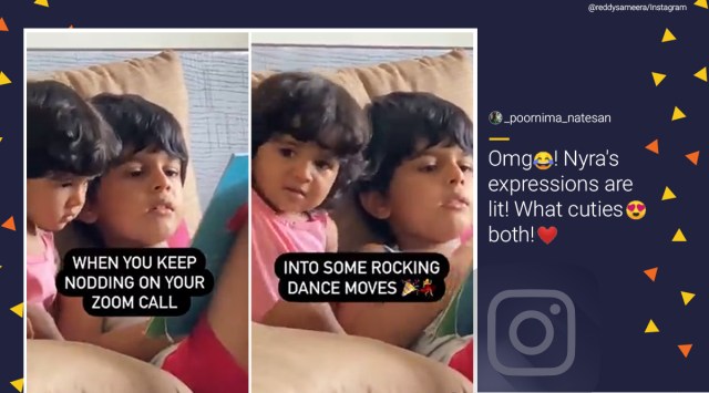 Sameera Reddy, Sameera Reddy Instagram, Sameera Reddy videos, Sameera Reddy children videos, Sameera Reddy zoom call children video, Sameera Reddy zoom call funny video, Trending news, Indian Express news