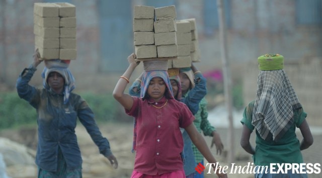 Women labourers are working in a brick factory on International Women's day in the outskirts of Agartala. Express photo by Abhisek Saha. 