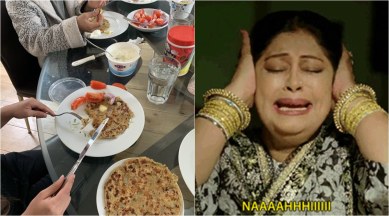 Gurinder Chadha, Gurinder Chadha aloo paratha tweet, paratha with knife and fork, Gurinder Chadha knife fork paratha tweet, funny news, indian express