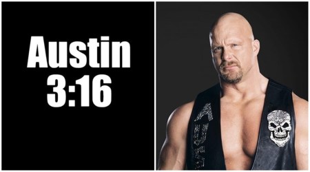 Stone Cold Steve Austin – famously adorned with a black T-shirt with simple, large, white lettering that read “Austin 3:16”. (Source: WWE)