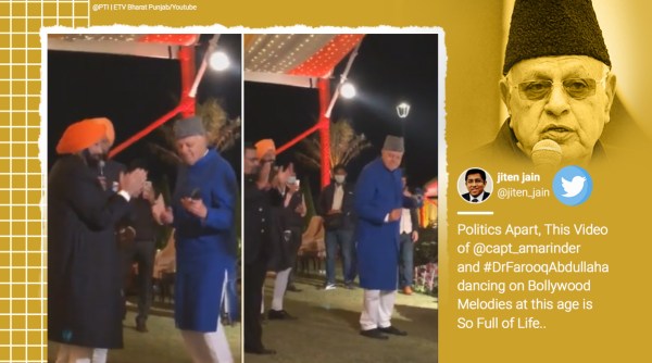 farooq abdullah, farooq abdullah dancing, captain amarinder singh, farooq abdullah dancing captain amarinder, viral videos, politician dancing video, punjab news, indian express