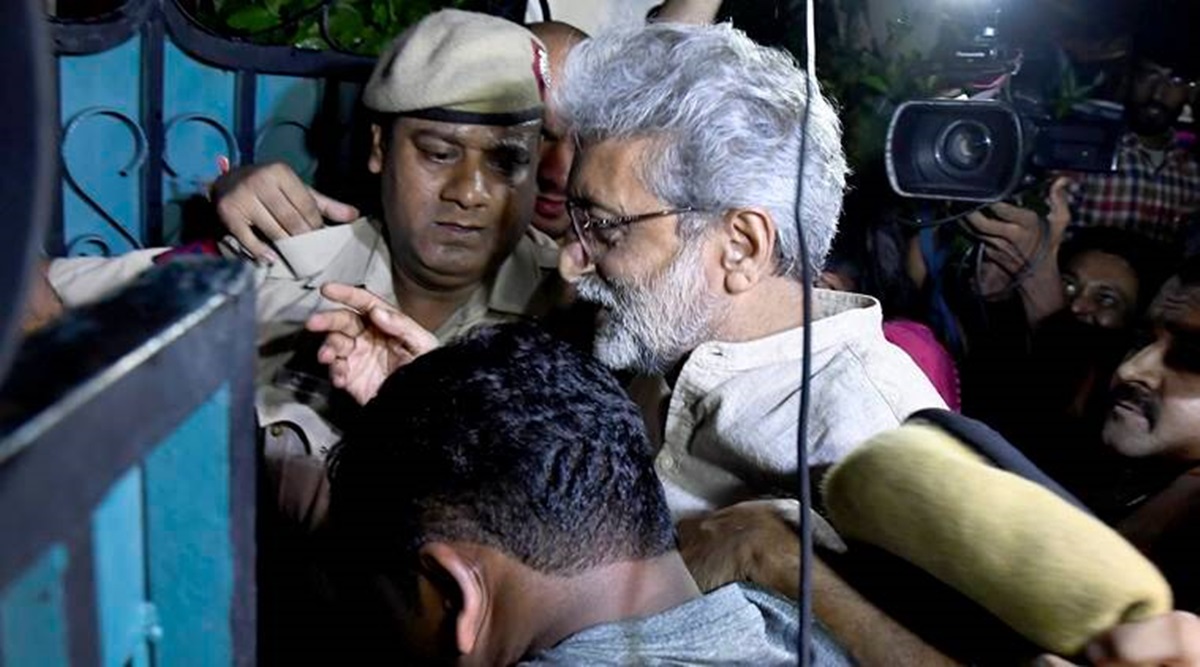 Activist Gautam Navlakha at his residence after he was arrested by the Pune police in connection with the Bhima Koregaon case. (File photo)
