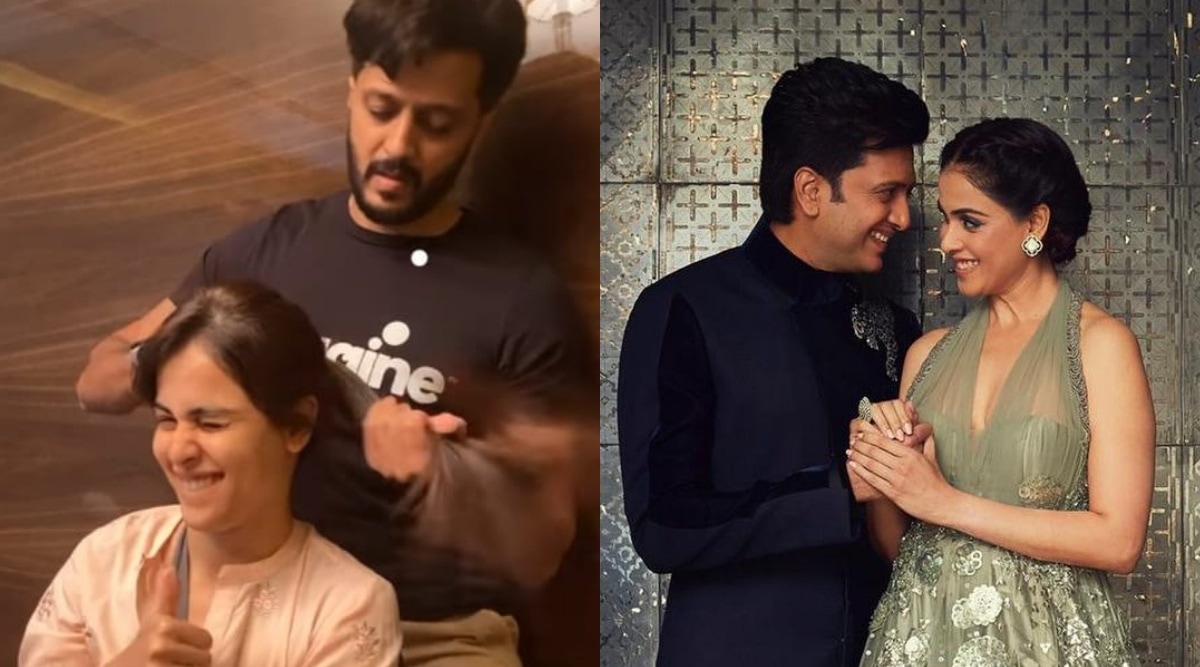 With Genelia S Arm In A Sling Riteish Deshmukh Puts On The Doting Husband Hat As He Ties Her Hair In Ponytail Watch Entertainment News The Indian Express