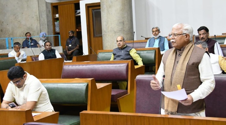 Chief Minister Manohar Lal Khattar speaks in the Vidhan Sabha. (Twitter/@cmohry, File)