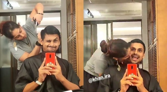 Nupur Shikhare is proud of 'artist' Ira Khan as she gives him a haircut. (Photo: Nupur Shikhare/Instagram)