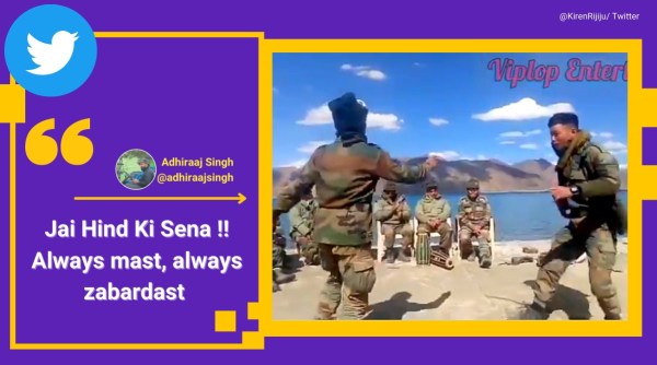 jawans dancing, jawans in ladakh dancing, Pangong Tso in Ladakh, kiren rijiju, viral videos, gorkha jawan dancing, viral news, indian express