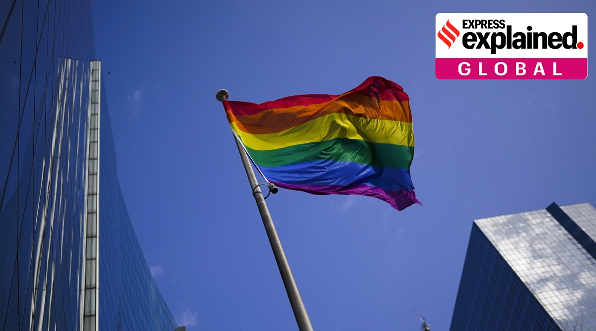 A rainbow flag flutters in the wind at the financial quarter in Brussels, Thursday, March 11, 2021. (AP Photo: Francisco Seco)
