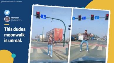 Moonwalk, Man's Moonwalk street viral video, tiktok, tiktok viral video, tiktok trending, tiktok twitter video, man moonwalks twitter reactions, indian express, indian express news
