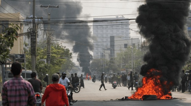 People have taken to the street to protest the February 1 military coup. (Reuters)