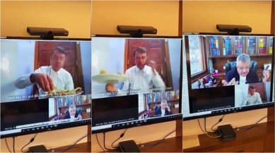 patna lawyer lunch on virtual meeting, patna hc lawyer eating SGI zoom call, yahan bhejo sgi jokes lawyer eating lunch, viral videos, indian express,