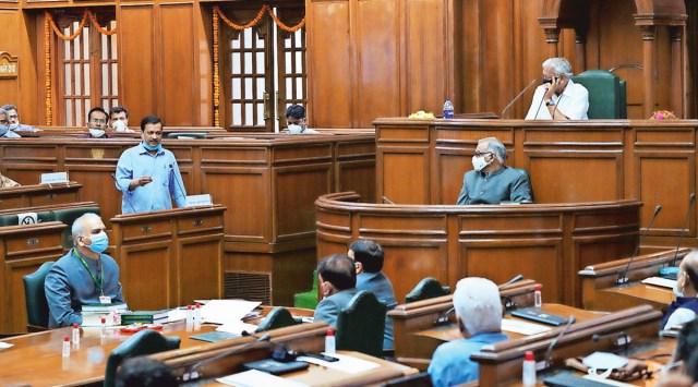 Chief Minister Kejriwal addresses the Assembly, Wednesday.