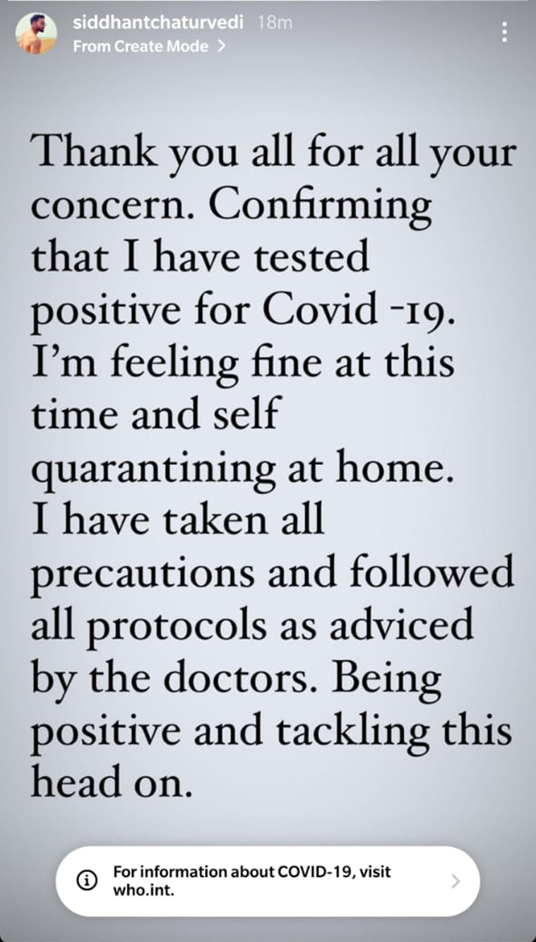 siddhant chaturvedi covid=19 coronavirus