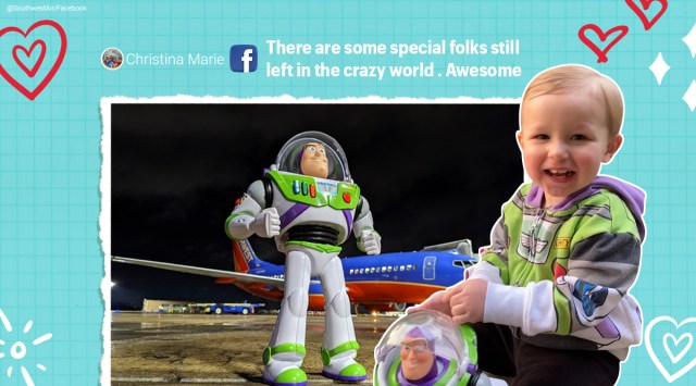 southwest airlines, airline company returns boy missing toy, swa takes boy toy on adventure before return, buzz lightliyear return, good news, indian express