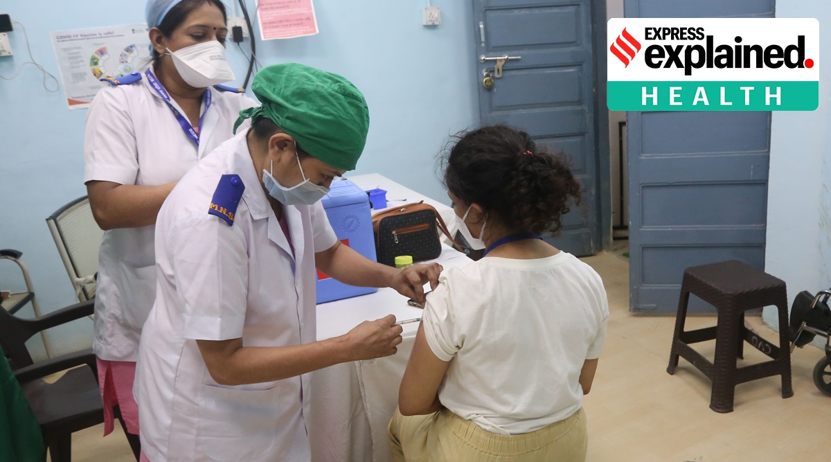 Vaccination for Covid-19 in progress at Rajawadi Hospital in Mumbai. (Express Photo: Amit Chakravarty)