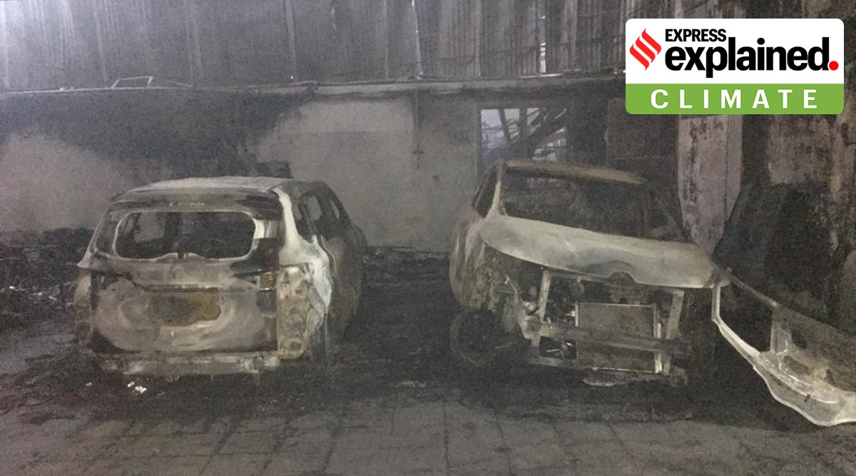 At an automobile service centre near Baner in Pune after a major fire on Wednesday
