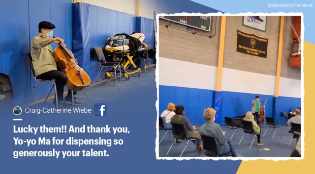 yo yo ma, yo yo ma performs after covid vaccine, yo yo performs at vaccine centre, yo yo surprise concert, yo yo ma covid performance, viral video, indian express