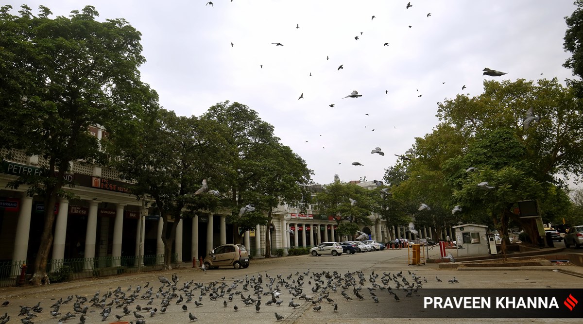 Connaught Place in Delhi wears a deserted look during lockdown in the national capital. (Express Photo: Praveen Khanna, File)