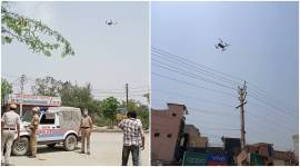 Faridabad drone Faridabad covid protocols, Faridabad police uses drones, Faridabad news, People not following protocols, Indian express