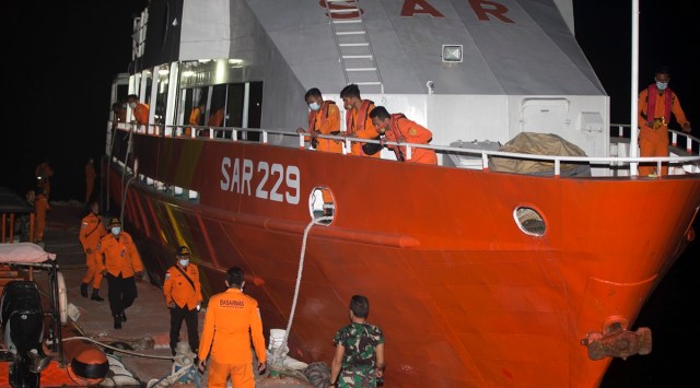 Members of the National Search and Rescue Agency prepare for a search mission for the Indonesian Navy submarine, at Benoa harbor in Bali on Wednesday. (AP)