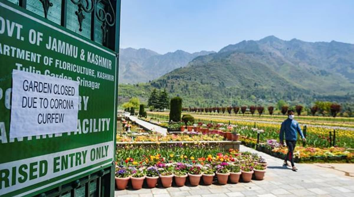 A deserted view of Asia's largest tulip garden after it was closed due to COVID-19 cases, in Srinagar, Monday, April 26, 2021. (PTI Photo)