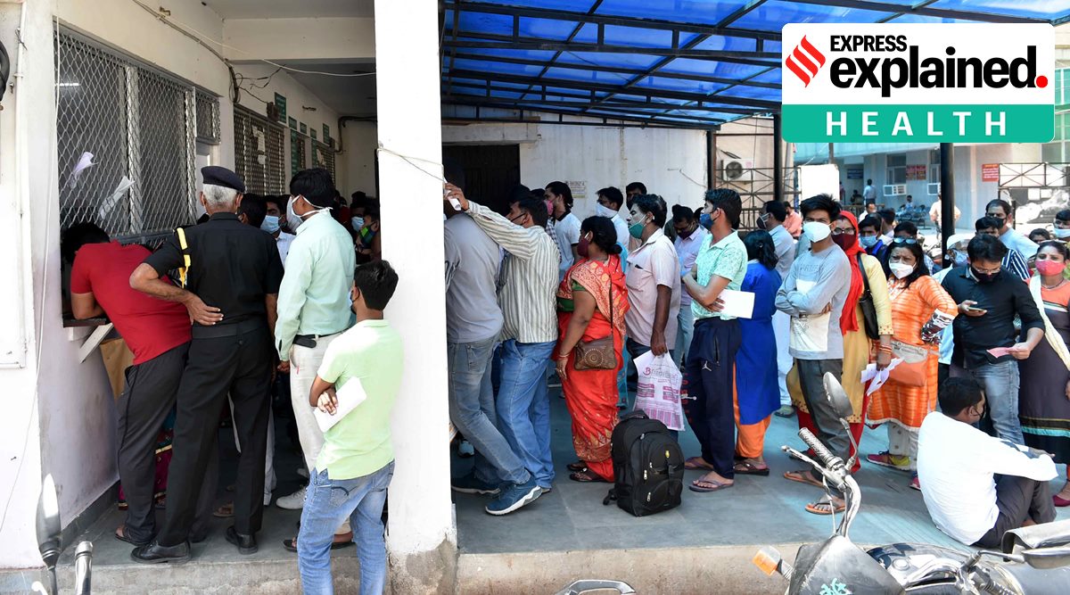 Queue for testing in Lucknow as Covid numbers rise. (Express Photo: Vishal Srivastav)