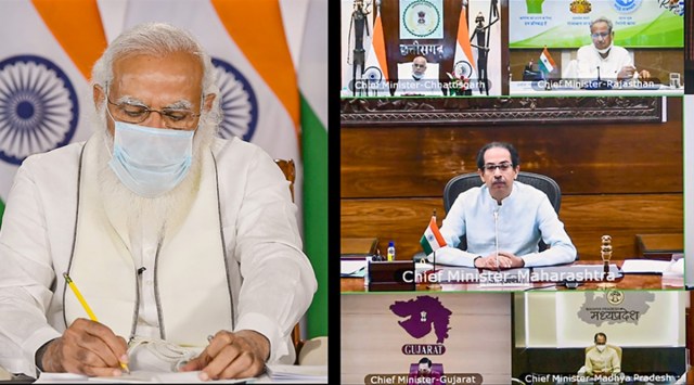 New Delhi: Prime Minister Narendra Modi during a meeting with chief ministers on COVID-19 situations through video conferencing, in New Delhi, Friday, April 23, 2021. (PTI)