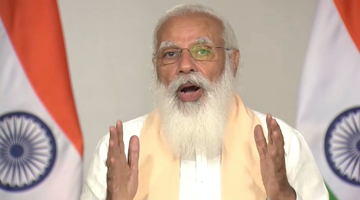 Prime Minister Narendra Modi addresses the nation on the second wave of coronavirus pandemic across the country, via video conferencing, in New Delhi, Tuesday, April 20, 2021. (PTI)