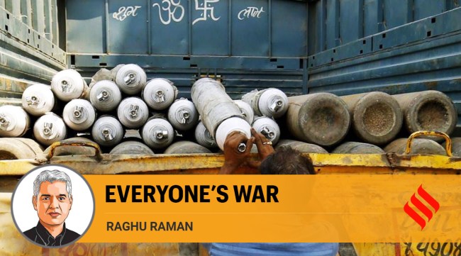 Oxygen cylinders are transported in New Delhi amid the Covid-19 pandemic (Express Photo: Praveen Khanna)