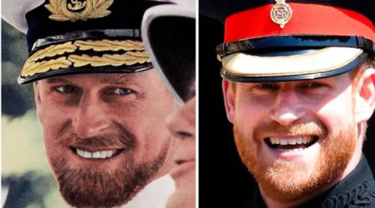 Prince Philip, Prince Harry, Prince Philip old photograph, Philip and Harry resemblance, indian express news