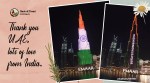 Burj Khalifa, Burj Khalifa light show, Burj Khalifa in tri colours, Burj Khalifa solidarity with India’s COVID-19 fight, Dubai, Dubai landmarks in tricolours, Burj Khalifa Solidarity with India, India fights coronavirus, UAE, Covid-19, Coronavirus, Coronavirus second wave India, Trending news, Indian Express news