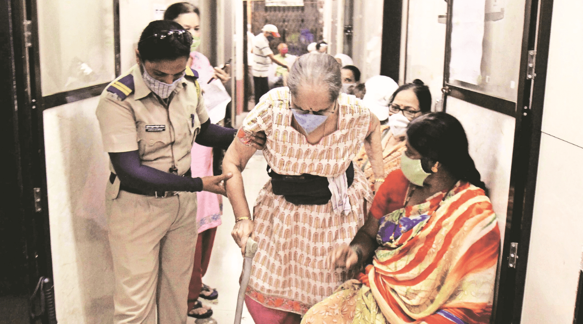At a vaccination centre in Thane on Tuesday.  (Express Photo by Deepak Joshi)
