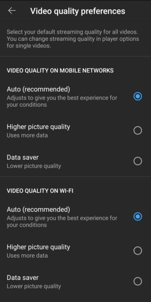 YouTube, YouTube quality settings,