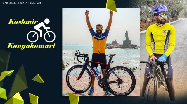Adil Teli, cyclist Kashmir to Kanyakumari journey, fastest Kashmir to Kanyakumari cycle journey, K2K cycle journey, Guinness world record Kashmir to Kanyakumari, viral news, good news, indian express