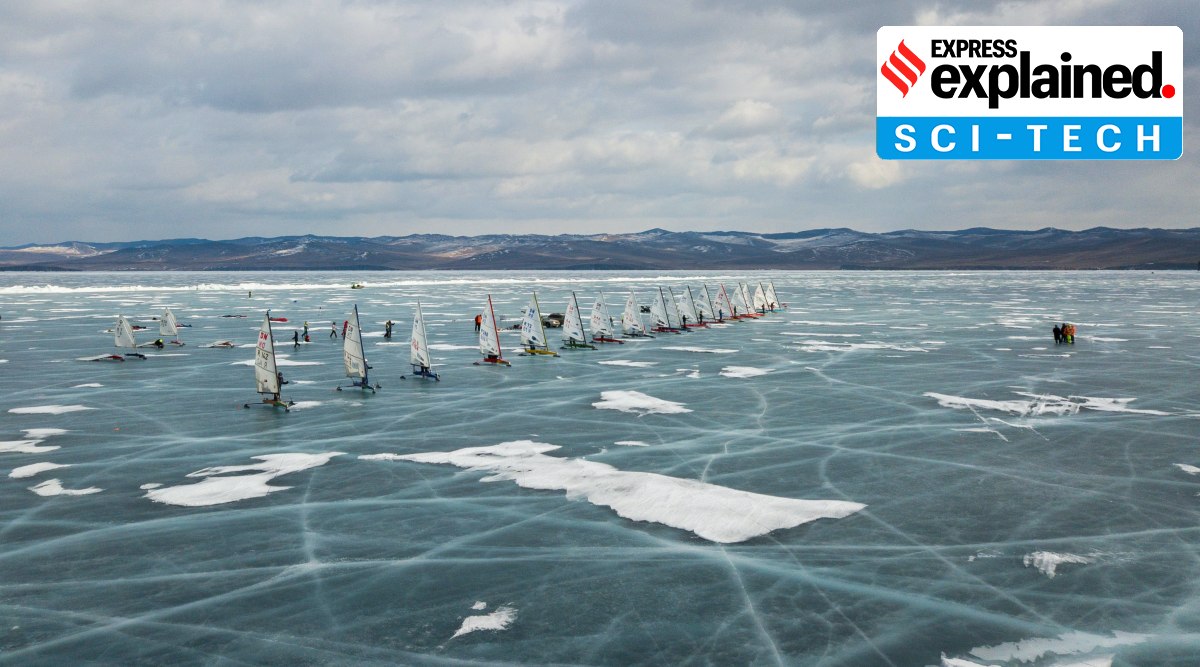 Participants compete on the ice of frozen Lake Baikal during the Baikal ice sailing cup in Irkutsk Region, Russia March 23, 2021. (Reuters Photo: Yuri Novikov)