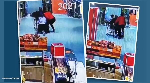 china, china viral video, Woman in China saves elderly man in wheelchair, woman saves man viral video, china woman twitter, trending, indian express, indian express news