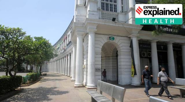 At Connaught Place in New Delhi during lockdown (Express Photo: Amit Mehra)