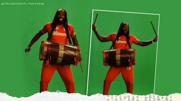 Chris Gayle Daler Mehndi Tunak Tunak Tun viral video, Chris Gayle trending, Chris Gayle playing dhol, Chris Gayle dancing, IPL, IPL 2021, trending, indian express, indian express news