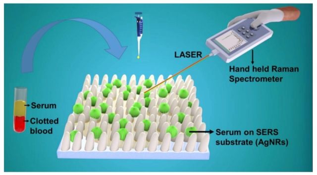 Schematic representation of the handheld SERS platform for early stage detection of Dengue and HIV-1 virus. Credit: IIT-Delhi