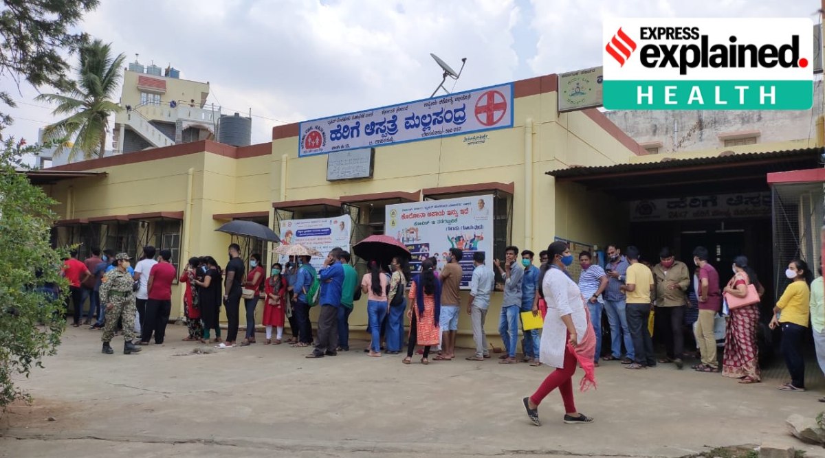 To get admitted to any step-down hospital in Karnataka, the government has made it mandatory for the patient to furnish a Covid-19 positive certificate obtained after an RT-PCR test. (Express Photo: Darshan Devaiah BP)