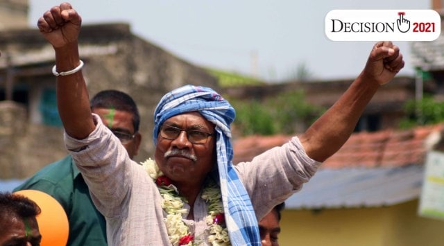 TMC candidate Manaranjan Byapari, of Balagarh assembly constituency,  campaigns in Chandrahati. (Express Photo by Shashi Ghosh)
