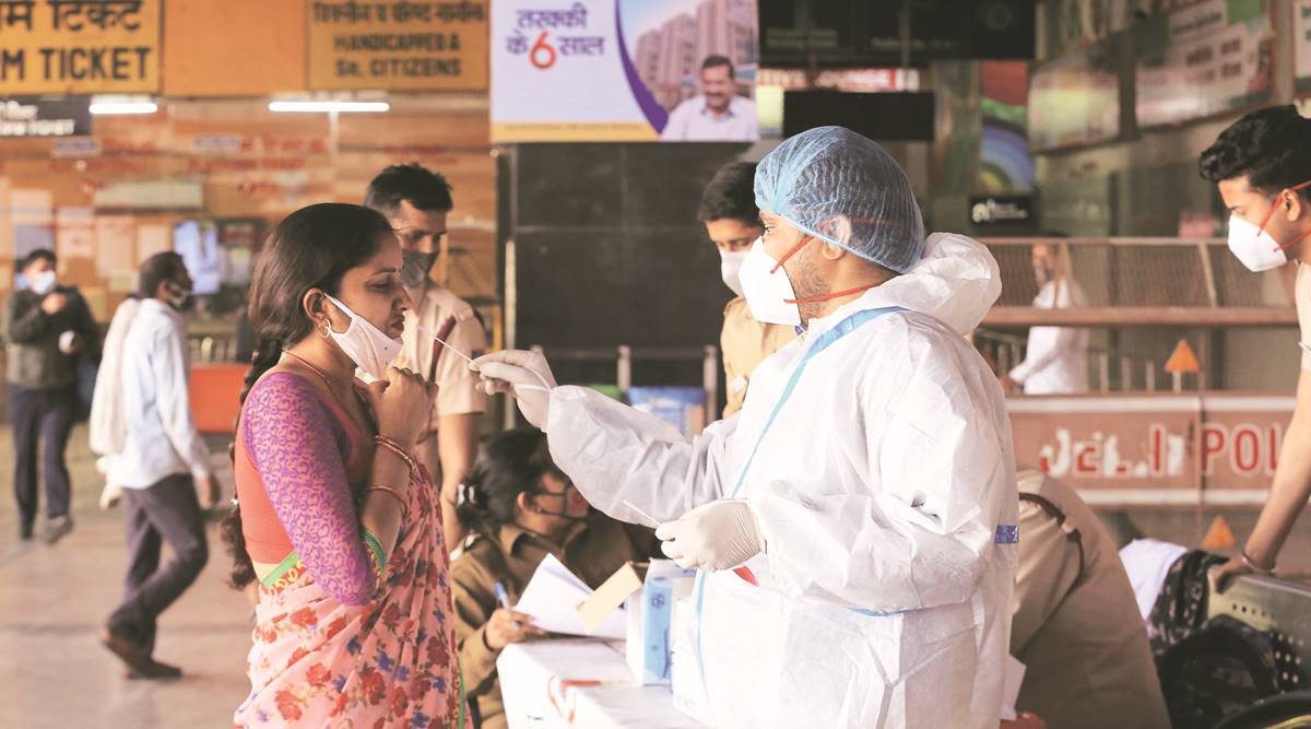 delhi coronavirus test, delhi covid-19 testing, delhi coronavirus testing at bus station, delhi covid testing at railway station, delhi news, india news, indian express