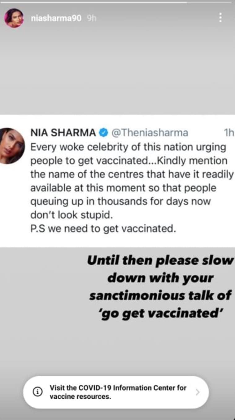 Nia Sharma Slams Woke Celebrities Asking People To Get Vaccinated Kindly Mention Centres That Have It Readily Available Entertainment News The Indian Express