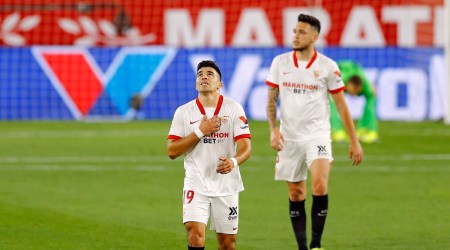 Sevilla's Marcos Acuna celebrates scoring their first goal (Source: Reuters)
